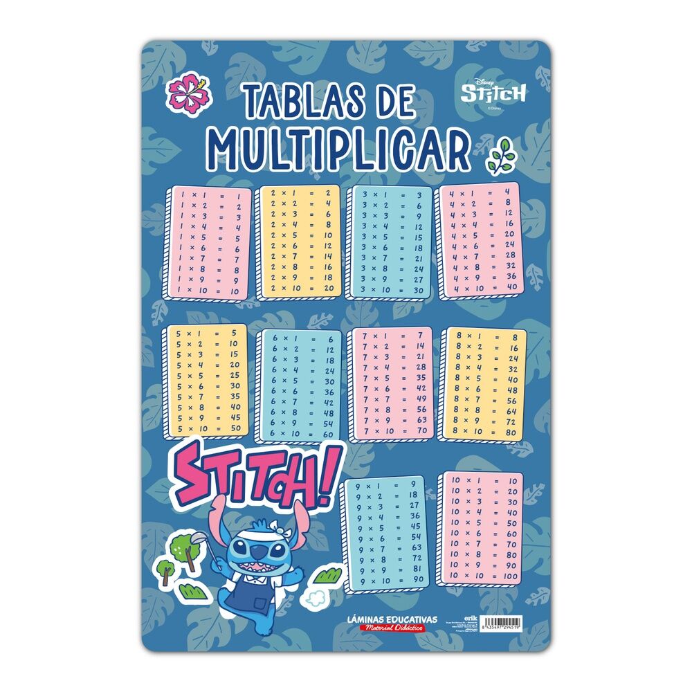 Spanish Disney Stitch Multiplication Table Educational poster